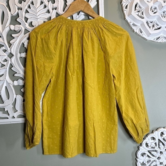 Madewell Peasant Style Button Down Mustard Smocked Long Sleeve - Picture 7 of 8